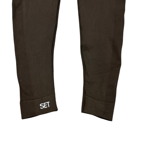 SET Active Luxe Form Seamless Leggings Brown Large High Waist Ribbed Compression - Picture 4 of 5